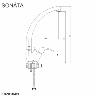 Mereo Sonáta drezová batéria stojanková s ramienkom nad pákou, výška 225 mm M-CB20104N