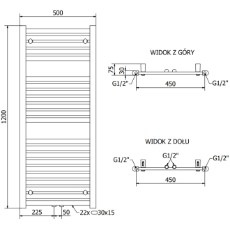 Mexen Hades elektrický radiátor 1200 x 500 mm, 600 W, antracit - W104-1200-500-2600-66