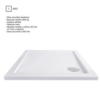 Mereo Sprchová vanička, štvorec. 90x90x4 cm, SMC, biela, vr. sifónu pr. 90 mm M-CV31NS