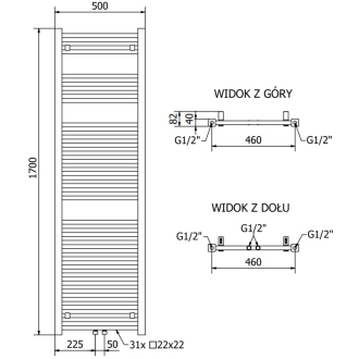 Mexen Plutón elektrický radiátor 1700 x 500 mm, 900 W, čierny - W106-1700-500-2900-70