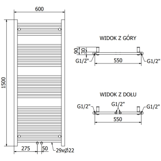 Mexen Mars elektrický radiátor 1500 x 600 mm, 600 W, chróm - W110-1500-600-2600-01