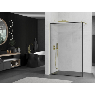 Mexen Kioto Walk-in sprchová stena 100x200, čierny vzor, brúsené zlato 800-100-101-55-70
