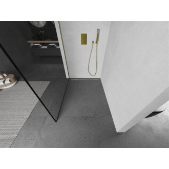 Mexen Kioto Walk-in sprchová stena 100x200, čierny vzor, brúsené zlato 800-100-101-55-70