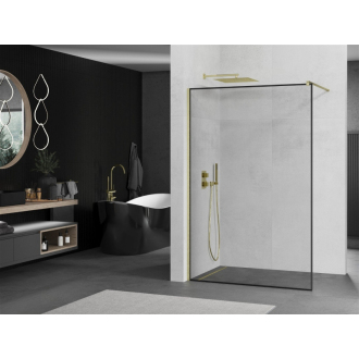 Mexen Kioto Walk-in sprchová stena 150x200, čierny vzor, brúsené zlato 800-150-101-55-70