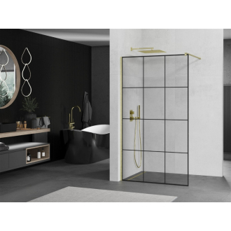 Mexen Kioto Walk-in sprchová stena 100x200, čierny vzor, brúsené zlato 800-100-101-55-77