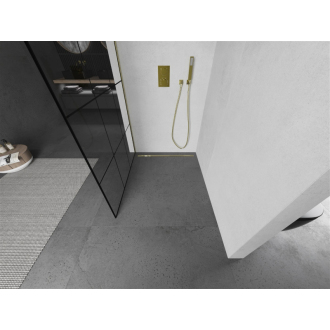 Mexen Kioto Walk-in sprchová stena 100x200, čierny vzor, brúsené zlato 800-100-101-55-77
