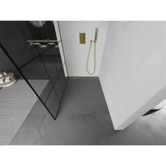 Mexen Kioto Walk-in sprchová stena 140x200, čierny vzor, brúsené zlato 800-140-101-55-77