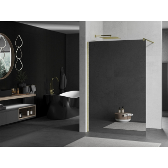 Mexen Kioto Walk-in sprchová stena 140x200 cm, 8 zrkadlo, brúsené zlato 800-140-101-55-50