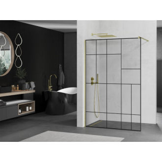Mexen Kioto Walk-in sprchová stena 100x200, čierny vzor, brúsené zlato 800-100-101-55-78