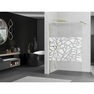 Mexen Kioto Walk-in sprchová stena 130x200, biely vzor, brúsené zlato 800-130-101-55-85