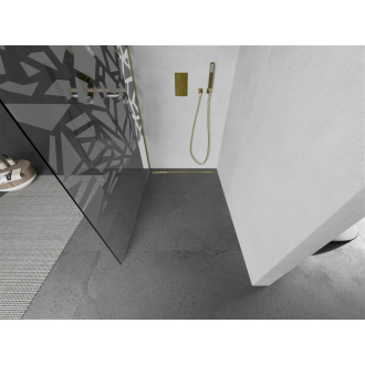 Mexen Kioto Walk-in sprchová stena 130x200, biely vzor, brúsené zlato 800-130-101-55-85