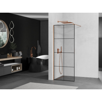 Mexen Kioto Walk-in sprchová stena 80x200, čierny vzor, kefa. meď 800-080-101-65-77