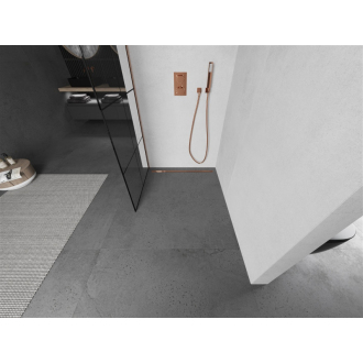 Mexen Kioto Walk-in sprchová stena 80x200, čierny vzor, kefa. meď 800-080-101-65-77