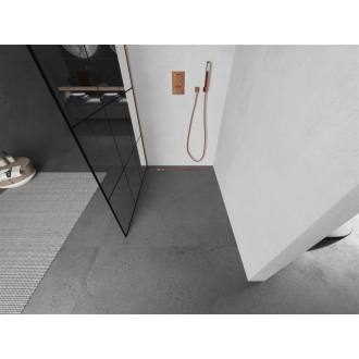 Mexen Kioto Walk-in sprchová stena 100x200, čierny vzor, kefa. meď 800-100-101-65-77