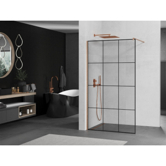 Mexen Kioto Walk-in sprchová stena 110x200, čierny vzor, brúsená meď 800-110-101-65-77