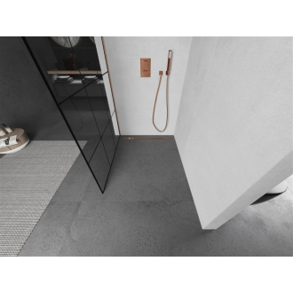Mexen Kioto Walk-in sprchová stena 110x200, čierny vzor, brúsená meď 800-110-101-65-77