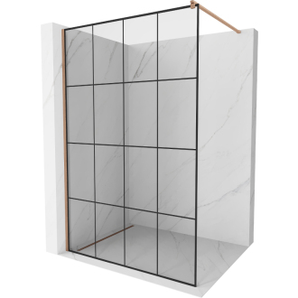 Mexen Kioto Walk-in sprchová stena 140x200, čierny vzor, brúsená meď 800-140-101-65-77