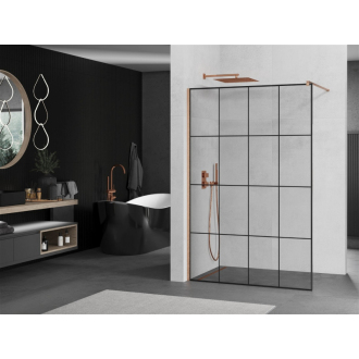 Mexen Kioto Walk-in sprchová stena 140x200, čierny vzor, brúsená meď 800-140-101-65-77