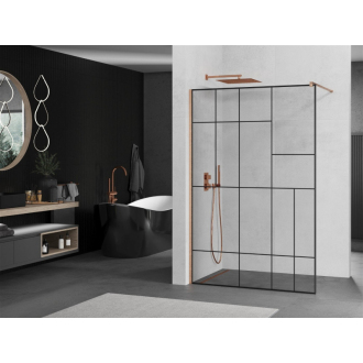 Mexen Kioto Walk-in sprchová stena 70x200, čierny vzor, kefa. meď 800-070-101-65-78