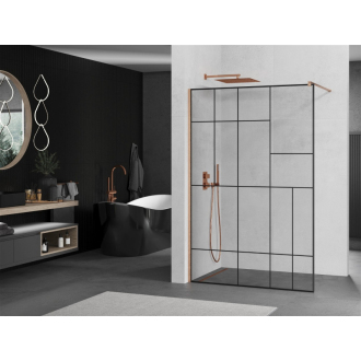 Mexen Kioto Walk-in sprchová stena 80x200, čierny vzor, kefa. meď 800-080-101-65-78