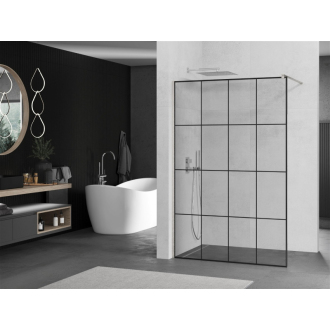 Mexen Kioto Walk-in sprchová stena 140x200, čierny vzor, brúsený nikel 800-140-101-97-77