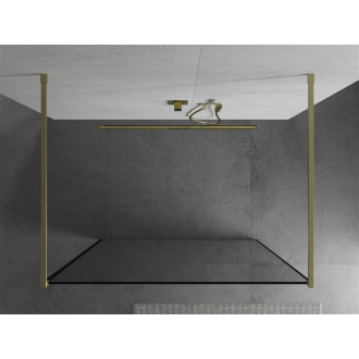 Mexen Kyoto voľne stojaca sprchová stena 130 x 200 cm, čierny vzor 8 mm, brúsené zlato - 800-130-002-55-70
