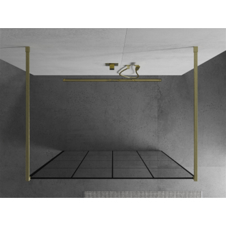 Mexen Kyoto voľne stojaca sprchová stena 130 x 200 cm, čierny vzor 8 mm, brúsené zlato - 800-130-002-55-77