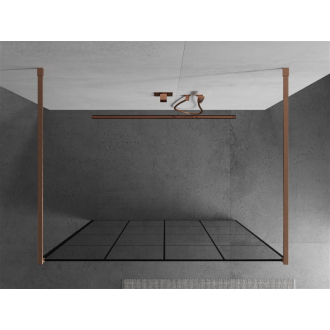 Mexen Kyoto voľne stojaca sprchová stena 130 x 200 cm, čierny vzor 8 mm, kartáčovaná meď - 800-130-002-65-77