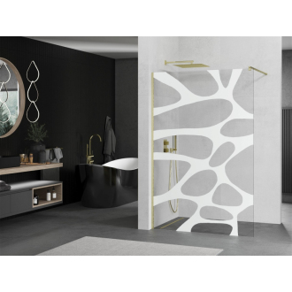 Mexen Kioto Walk-in sprchová stena 80x200, biely vzor, brúsené zlato 800-080-101-55-97