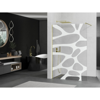 Mexen Kioto Walk-in sprchová stena 90x200, biely vzor, brúsené zlato 800-090-101-55-97