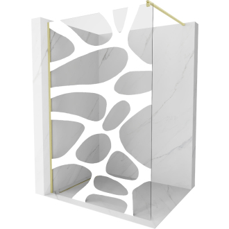 Mexen Kioto Walk-in sprchová stena 100x200, biely vzor, brúsené zlato 800-100-101-55-97