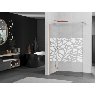 Mexen Kioto Walk-in sprchová stena 120x200, biely vzor, kefa. meď 800-120-101-65-85