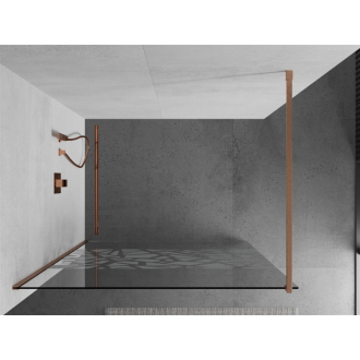 Mexen Kioto Walk-in sprchová stena 130x200, biely vzor, kefa. meď 800-130-101-65-85
