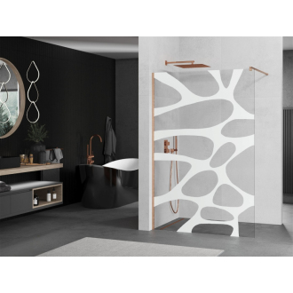 Mexen Kioto Walk-in sprchová stena 120x200, biely vzor, kefa. meď 800-120-101-65-97