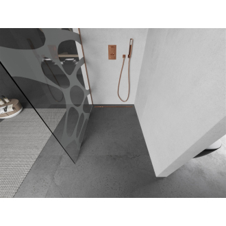 Mexen Kioto Walk-in sprchová stena 120x200, biely vzor, kefa. meď 800-120-101-65-97