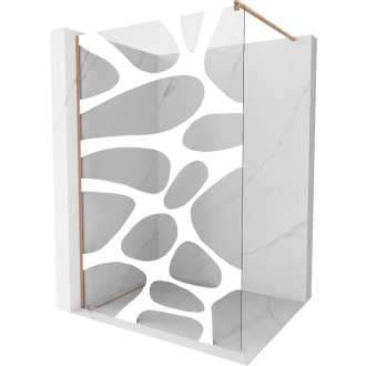 Mexen Kioto Walk-in sprchová stena 140x200, biely vzor, kefa. meď 800-140-101-65-97