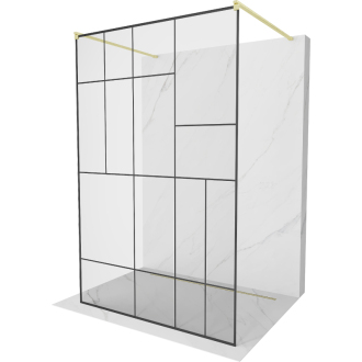 Mexen Kyoto voľne stojaca sprchová stena 120 x 200 cm, čierny vzor 8 mm, brúsené zlato - 800-120-002-55-78