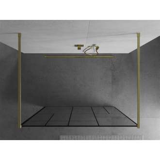 Mexen Kyoto voľne stojaca sprchová stena 120 x 200 cm, čierny vzor 8 mm, brúsené zlato - 800-120-002-55-78