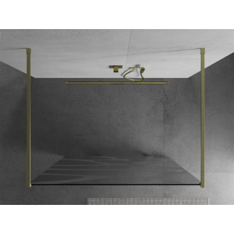 Mexen Kyoto voľne stojaca sprchová stena 100 x 200 cm, biely vzor 8 mm, brúsené zlato - 800-100-002-55-97