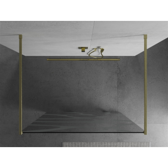 Mexen Kyoto voľne stojaca sprchová stena 130 x 200 cm, biely vzor 8 mm, brúsené zlato - 800-130-002-55-97