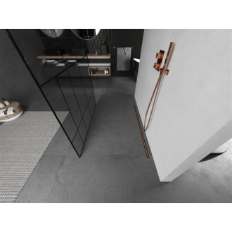 Mexen Kyoto voľne stojaca sprchová stena 130 x 200 cm, čierny vzor 8 mm, kartáčovaná meď - 800-130-002-65-78