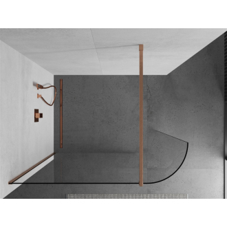 Mexen Kyoto zaoblená sprchová stena Walk-in 150 x 200 cm, 8 mm transparentná, kartáčovaná meď - 800-150-101-65-06
