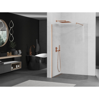Mexen Kyoto zaoblená sprchová stena Walk-in 160 x 200 cm, 8 mm transparentná, kartáčovaná meď - 800-160-101-65-06
