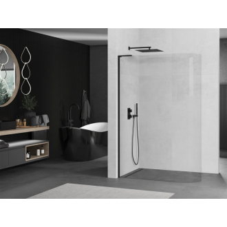 Mexen Kyoto L zaoblená Walk-in sprchová stena 90 x 200 cm, transparentná, čierna - 800-090-103-70-06