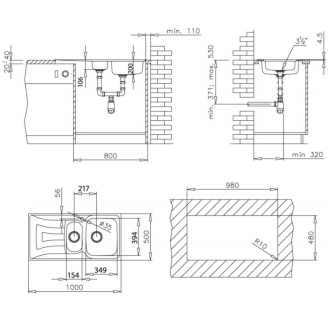Teka T1179 UNIVERSO 11/2B 1D drez nerez 1000x500 10120036