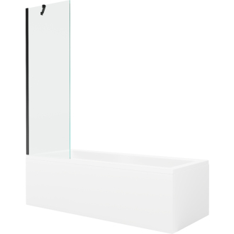 Mexen Cubik obdĺžniková vaňa 150 x 70 cm s plášťom a 1 krídlovou zástenou 60 cm, priehľadná, čierna - 550315070X9506000070