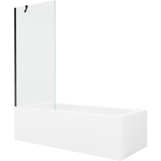 Mexen Vega obdĺžniková vaňa 160 x 70 cm s plášťom a 1 krídlovou zástenou 80 cm, priehľadná, čierna - 550116070X9508000070