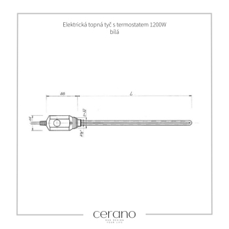 CERANO - Elektrická vykurovacia tyč s termostatom 1200W - biela lesklá