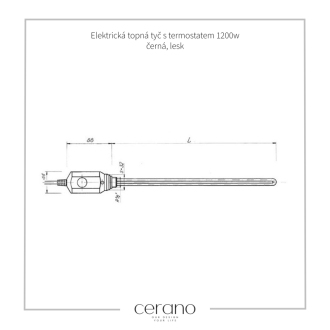 CERANO - Elektrická vykurovacia tyč s termostatom 1200W - čierna lesklá