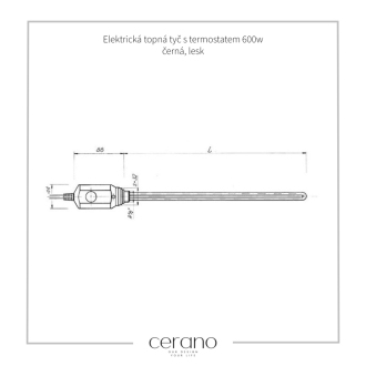 CERANO - Elektrická vykurovacia tyč s termostatom 600W - čierna lesklá